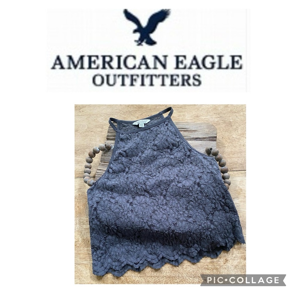 AEO‎ First Essentials Women’s Size Medium High Neck Dark Gray Crop Tank